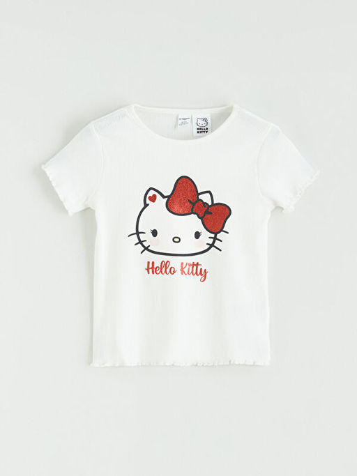 Bisiklet Yaka Hello Kitty Bask?l? K?z ?ocuk Ti??rt