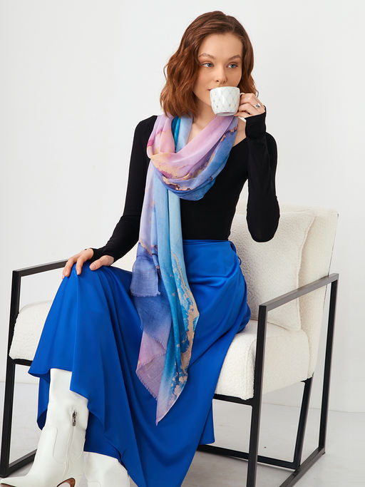 Большой, мягкий, тонкий и очень нежный двусторонний палантин с рисунком в стиле арт-деко - Tantino фото 7