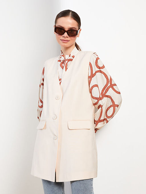 Kad?n V Yaka D?z Klasik Yelek