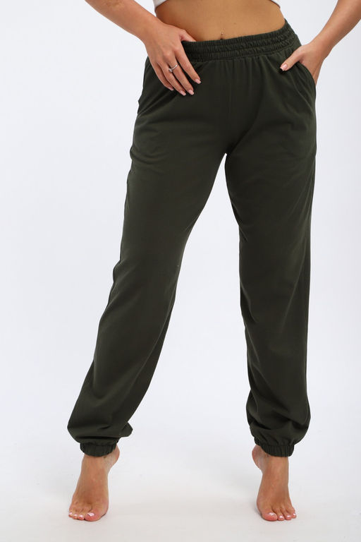Брюки женские из кулирки на резинке хаки