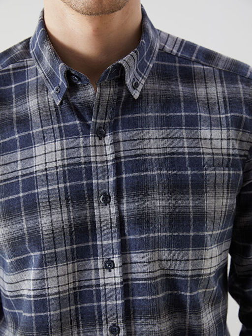 Regular Fit Uzun Kollu Ekose Gabardin Erkek G?mlek