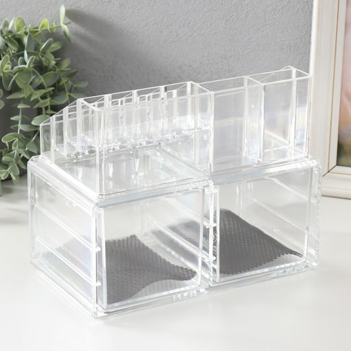 Шкатулка - органайзер для хранения мелочей, украшений 2 ящика, пластик, прозрачная, 19×24×14 см
