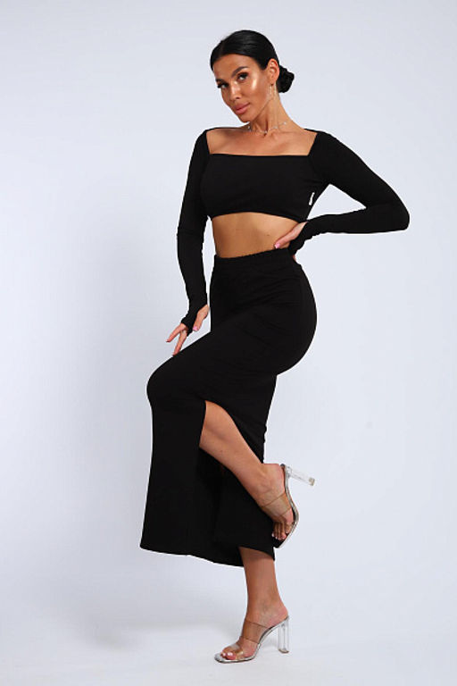 Юбка, футер (01056, черный макси) - Плиона фото 14