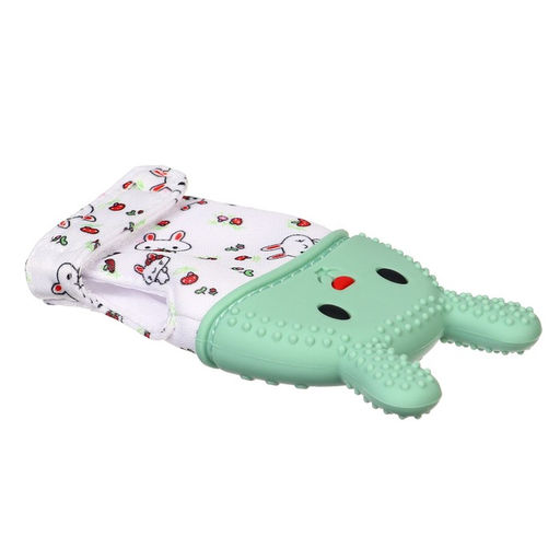 Прорезыватель-рукавичка Крошка Я «Зайка», от 3 мес., голубой/зеленый