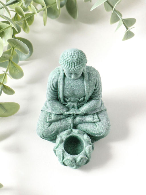 Подсвечник/подставка под конус полистоун "Будда и лотос" зелёный d=1,5 см 7,7х5,5х9 см