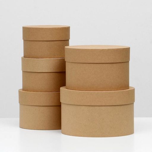 Набор круглых коробок 5 в 1 Крафт однотонный, 23 х 23 х 14 - 15 х 15 х 10 см - UPAK LAND фото 2
