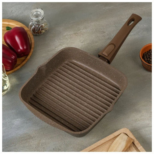 Сковорода-гриль квадр.24*24 АП Гранит brown со съемной ручкой и стекл. крышкой арт.С064806 /Мечта/  фото 9