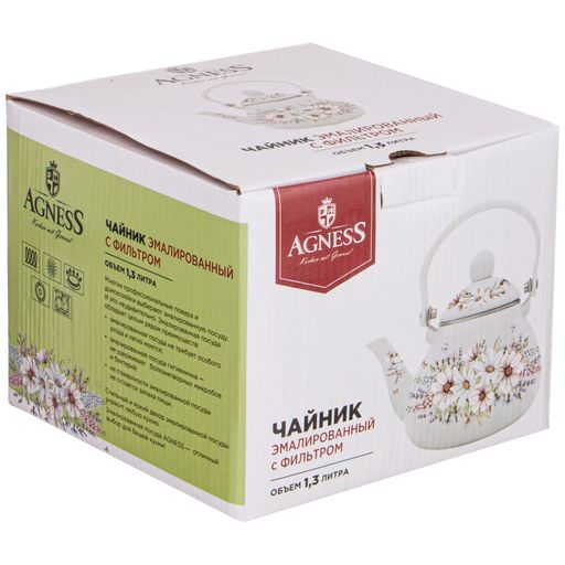 ЧАЙНИК AGNESS ЭМАЛИРОВАННЫЙ СО СЪЕМНЫМ ФИЛЬТРОМ ИЗ НЖС, СЕРИЯ ВИВЬЕН 1,3 Л  фото 2