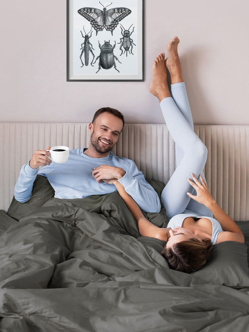 Постельное белье Моноспейс Семейный (2 пододеяльника) + 4 наволочки, антрацит