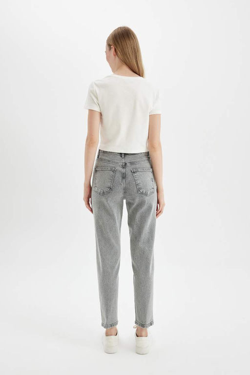Комфортные джинсовые брюки свободного кроя длиной до щиколотки с высокой талией для мамы и потертостями - Defacto фото 6