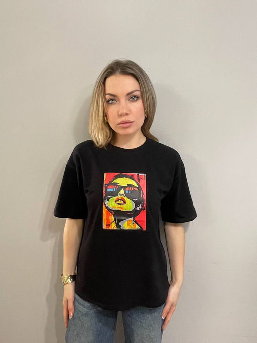 K12383 Футболка OVER SIZE (плотный хлопок) ЧЕРНЫЙ