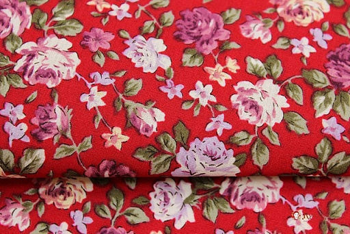 Импорт. хлопок "Розы сиренево-бордовые" цв.малиново-красный, ш.1.45м, хлопок-100%, 110гр/м.кв