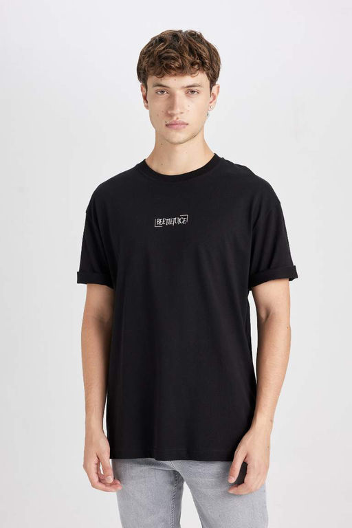 Футболка свободного покроя с круглым вырезом и короткими рукавами с принтом на спине - Defacto фото 5