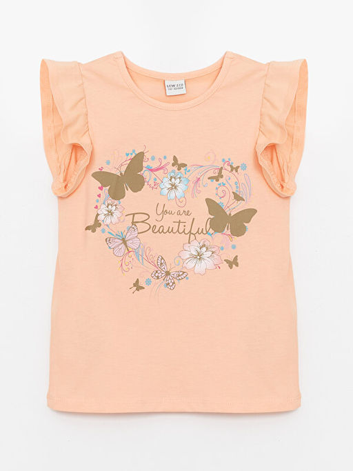 Bisiklet Yaka Bask?l? K?sa Kollu K?z ?ocuk Ti??rt