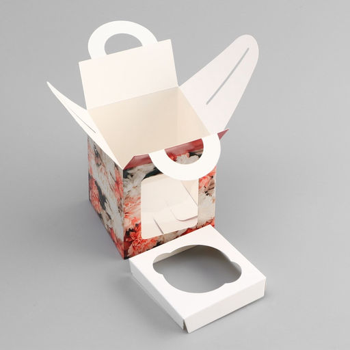 Цена за 5 шт. Коробка для 1 капкейка, Цветочки, 9.2?9.2?11.1 см