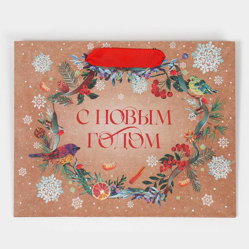 Цена за 3 шт. Пакет подарочный новогодний крафтовый «Новогоднее чудо», MS 23×18×10 см