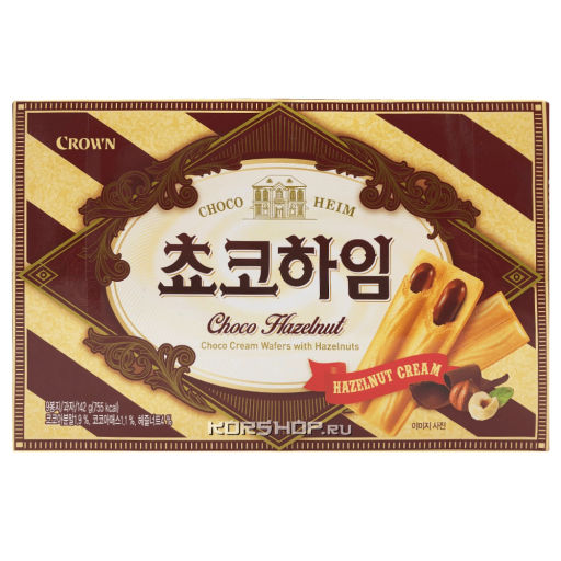 Вафли с шоколадным кремом и фундуком Choco Heim Crown, Корея, 142 г Акция