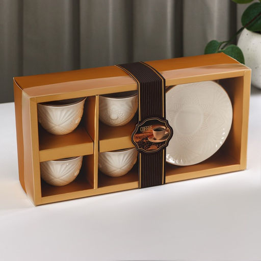 Набор керамический кофейный Coffee, 8 предметов: 4 чашки 70 мл, 4 блюдца, цвет белый - Simaland фото 4