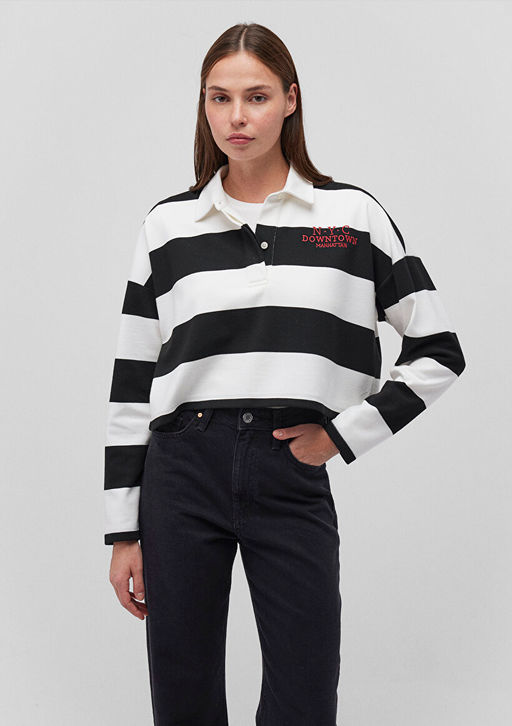 Cizgili Polo Tisort - Mavi фото 2