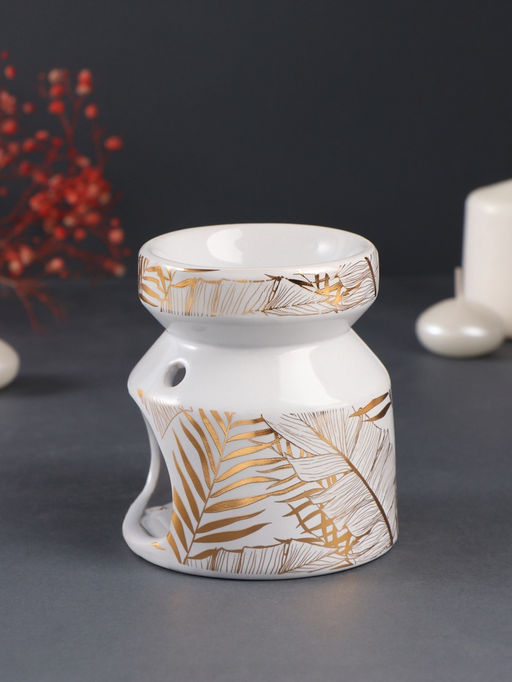 Аромалампа для эфирных масел Золотые пальмовые листья на белом, керамика, 9.8?9.8?11 см - Simaland фото 3