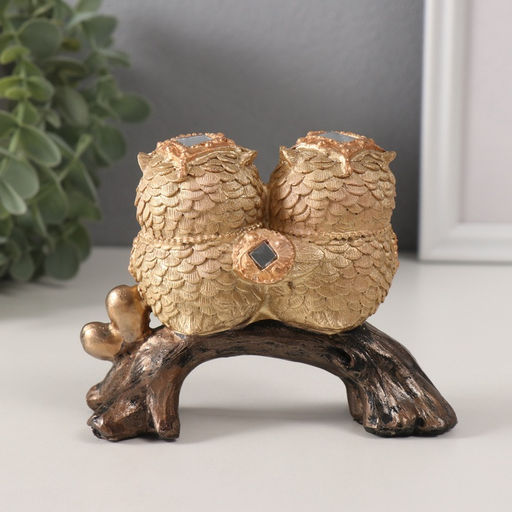 Фигурка полистоун «Совята на коряге с зеркальными листьями», 12.5×5.5×9.5 см