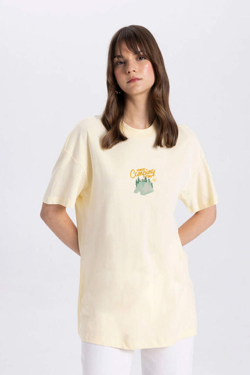 Туника-футболка с короткими рукавами и круглым вырезом с принтом - Defacto фото 4