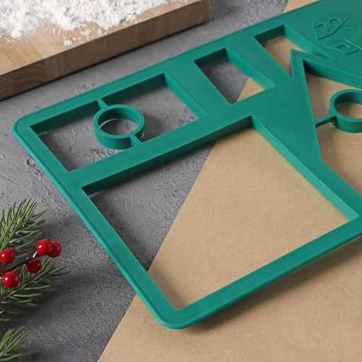 Цена за 2 шт. Форма для печенья новогодняя Доляна Пряничный домик, пластик, 28?19 см, зелёная