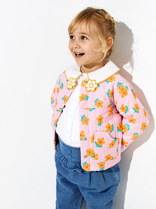 Bisiklet Yaka Uzun Kollu Bask?l? K?z Bebek Ceket - Waikiki фото 2