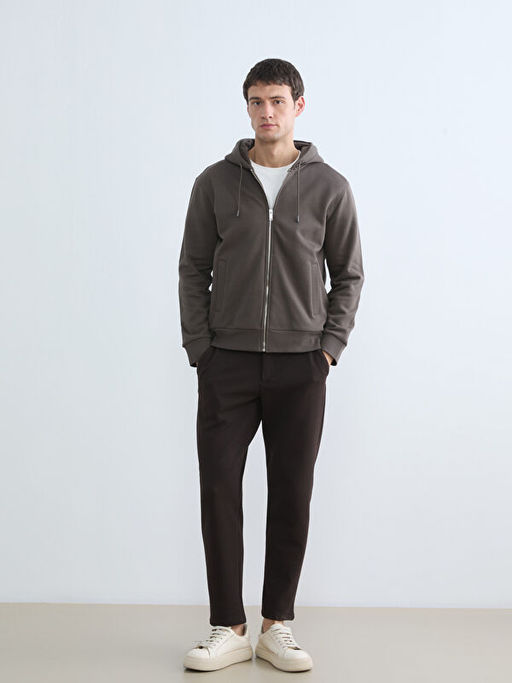 Kap??onlu Standard Fit Erkek Fermuarl? Sweatshirt