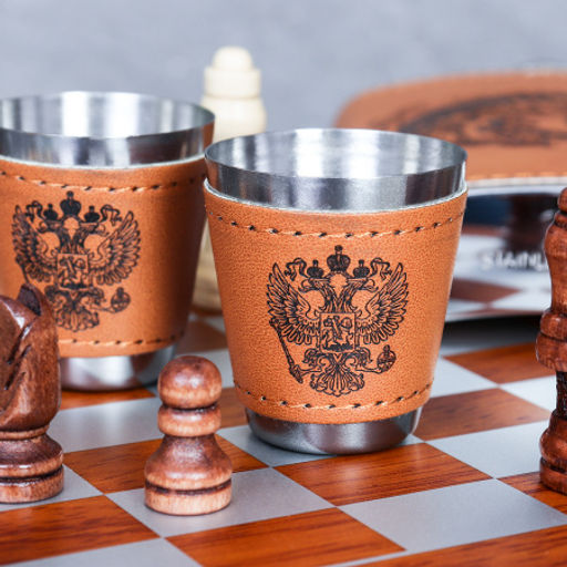 Фляжка 200 мл с шахматами + 2 стопки 25 мл, открывашка, воронка / FL-181 /уп 20/ - Галеонтрейд фото 17