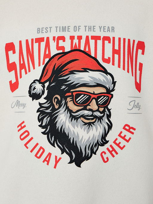 Свитшот для мальчиков молочный с надписью Santas watching - Mark formelle фото 5