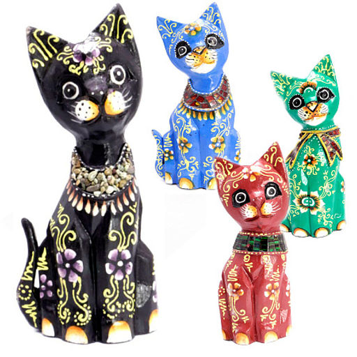 Сувенир из дерева HOK-K20-01-1 Набор кошек 3 в 1 символ удачи в доме 20см Албезия - Сандаловый дом фото 3