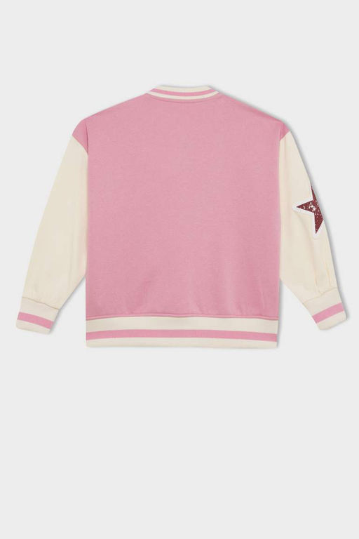 Кардиган-бомбер на толстой мягкой подкладке с воротником колледжа для девочек и застежкой-кнопкой - Defacto фото 3