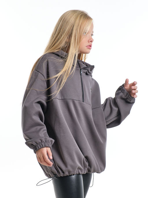 Худи оверсайз с капюшоном на молнии утепленное с карманом UD 8038 графит - Mini maxi фото 8