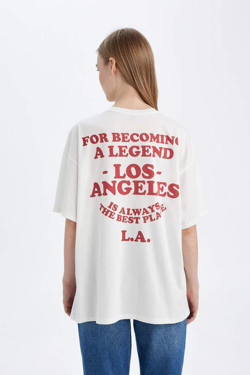 Футболка оверсайз с круглым вырезом и короткими рукавами с принтом Снова в школу - Defacto фото 7