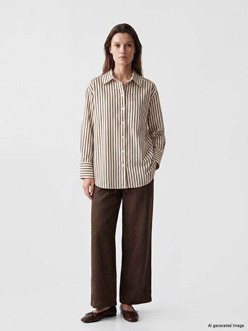 ?izgili Oversize Poplin Kad?n G?mlek Tunik