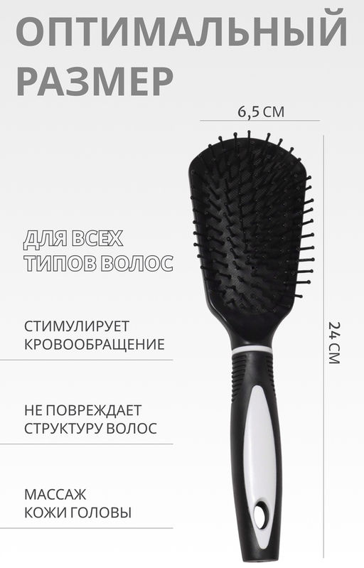 Цена за 2 шт. Расчёска массажная, 6.5×24 (±1) см, чёрная