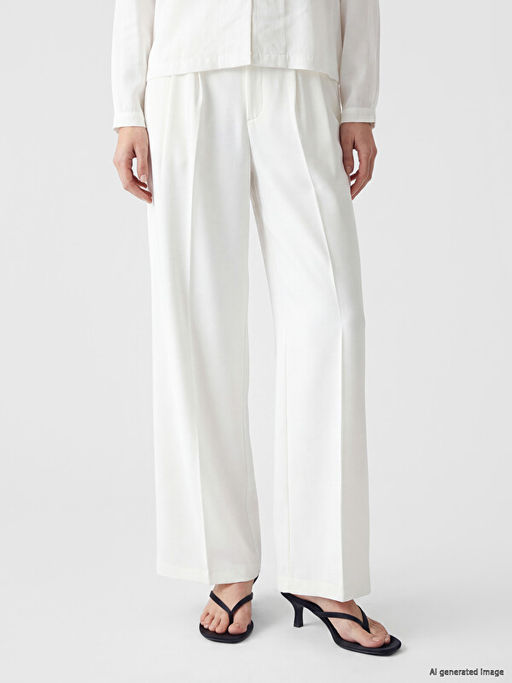 Loose Fit Keten G?r?n?ml? Kad?n Pileli Pantolon