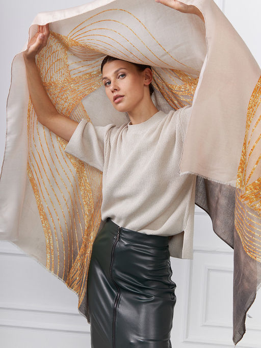 Большой, мягкий, тонкий и очень нежный двусторонний палантин с рисунком - Tantino фото 2