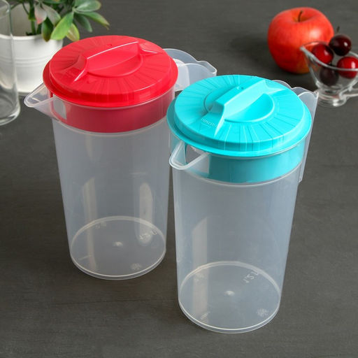 Цена за 2 шт. Кувшин для воды с крышкой, 1.2 л, пластик, МИКС