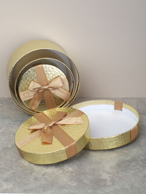 Коробка подарочная круглая 3 штуки 20х20х11 см / 3406-01 /уп 30/золото - ГалеонТрейд фото 5