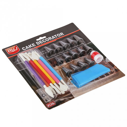 Кондитерский набор 25 предметов Скульптор: мешок для крема п/эт, насадка из нержавеющей стали - 14 штук, узкие, д1,7см, h3,5см; фиксатор винтовой для насадок пластик; инструмент для моделирования - 9шт, двухсторонние наконечники, пластик; на блисте - Домашняя мода фото 2