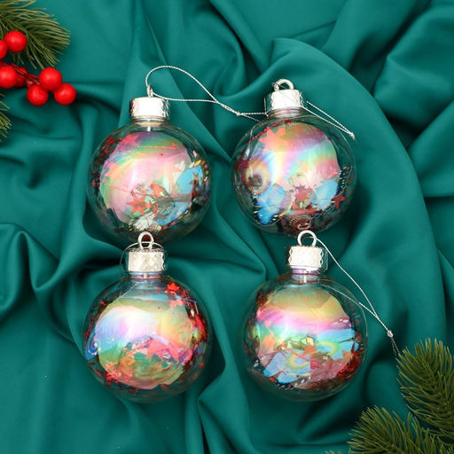 Ёлочные игрушки Карнавал, шары новогодние, d=8 см, набор 4 шт., звёзды, бабочки - Зимнее волшебство фото 2