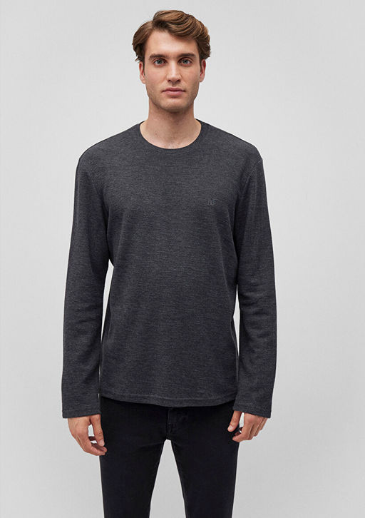 Uzun Kollu Gri Tisort - Mavi фото 3