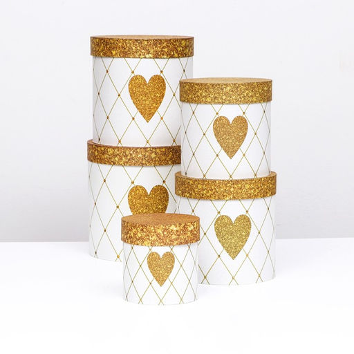 Набор круглых коробок 5в1 Сердце золотое, 25 25 15 15 см - Simaland фото 6