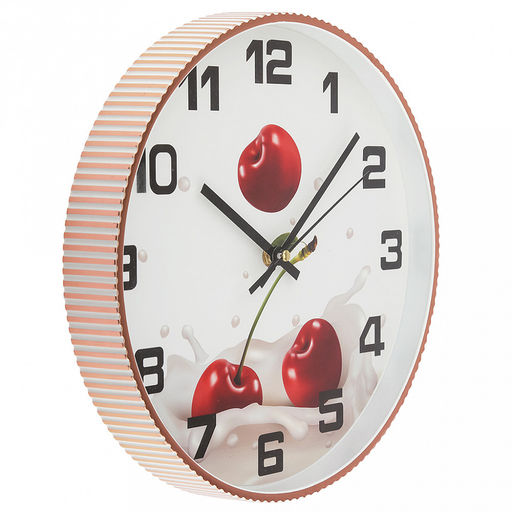 Часы настенные Зимняя вишня д29,8см, h4,2см, мягкий ход, циферблат Вишня белый; цифры арабские, черный; корпус пластик, рефленый, белый/розовое золото; в коробке (Китай) - Домашняя мода фото 2