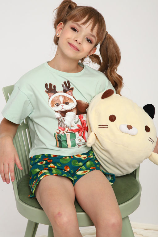 Пижама для девочки ПД-019-073 Кот Новый год