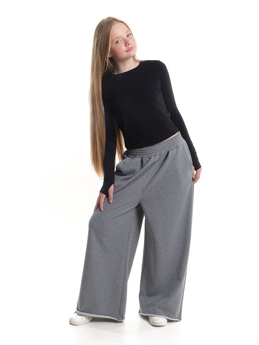 Лонгслив трикотажный спортивный с вырезом для пальца 22-7695 черный - Mini maxi фото 5