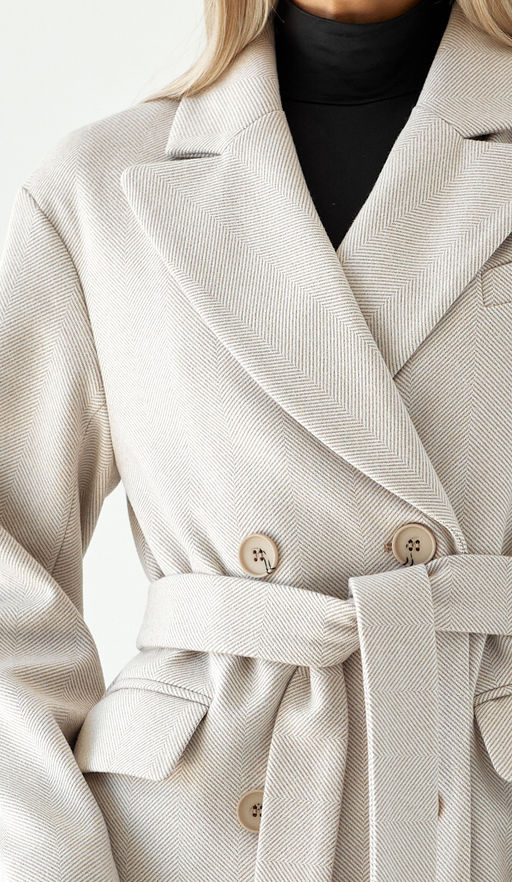 Пальто женское демисезонное 26102 (бежевый/ёлочка)