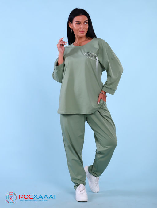 Трикотажный костюм с брюками оливковый К-59 (4)